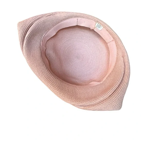 1950s/60s Soft, Muted‎ Pink Straw Fascinator Hat w/Birdcage Veil & Pink Feathers - Picture 8 of 9